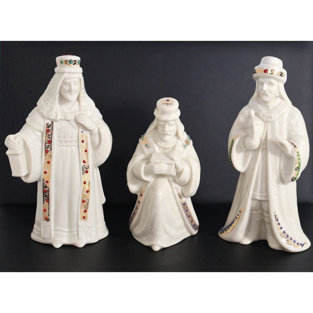 Vintage Lenox Jewels Nativity Three Kings Figurines Ivory Gold Wisemen 1990s